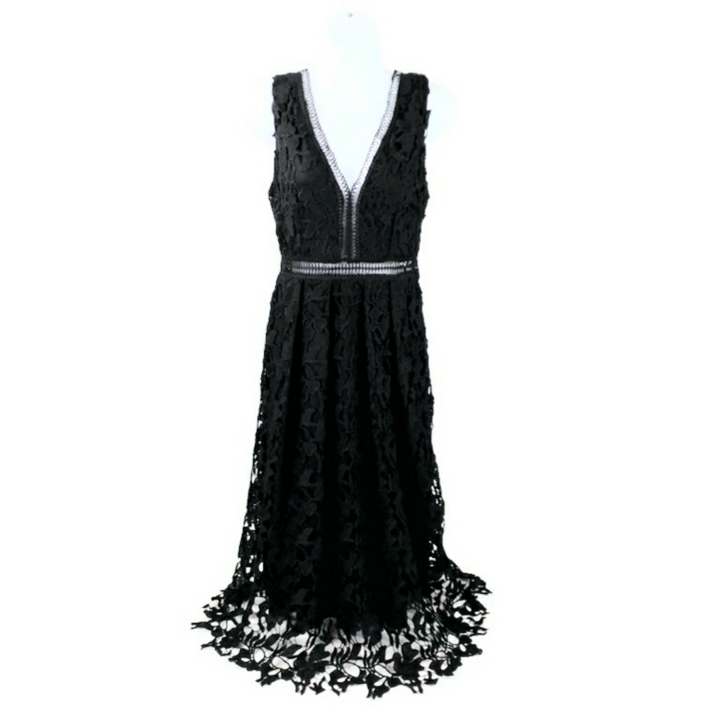 Romeo & Juliet Couture Black V-Neck Sleeveless Black Lace Overlay Dress Womens M
